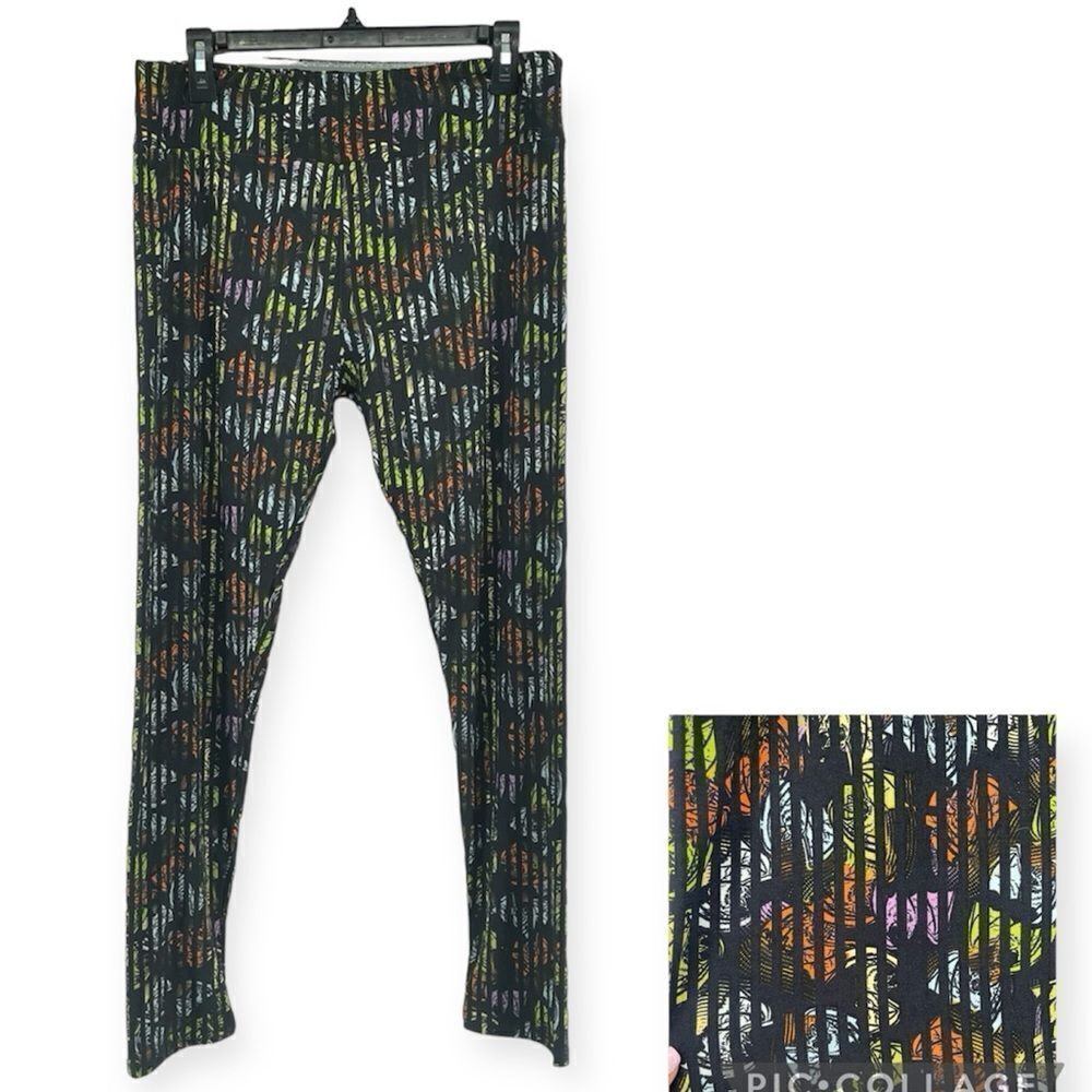 LuLaRoe Women’s Black Soft Stretchy Striped Colorful Bat Halloween Leggings XL